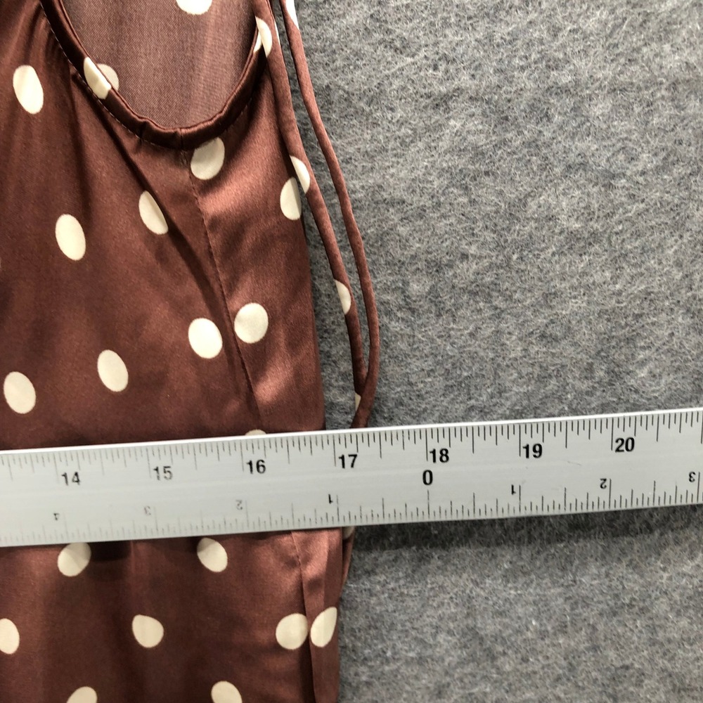 Lucky Brand Polka Dot Satin Midi Dress Womens M Brown Sleeveless V-Neck - Picture 7 of 12
